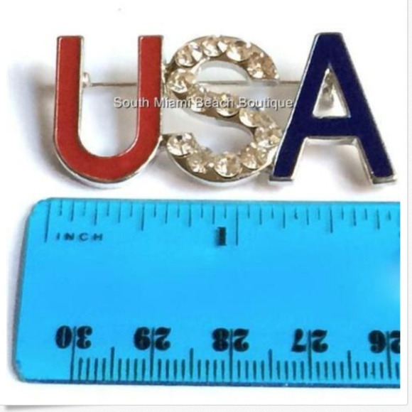 Silver USA Flag Pin Brooch Crystal Patriotic US - Picture 7 of 8